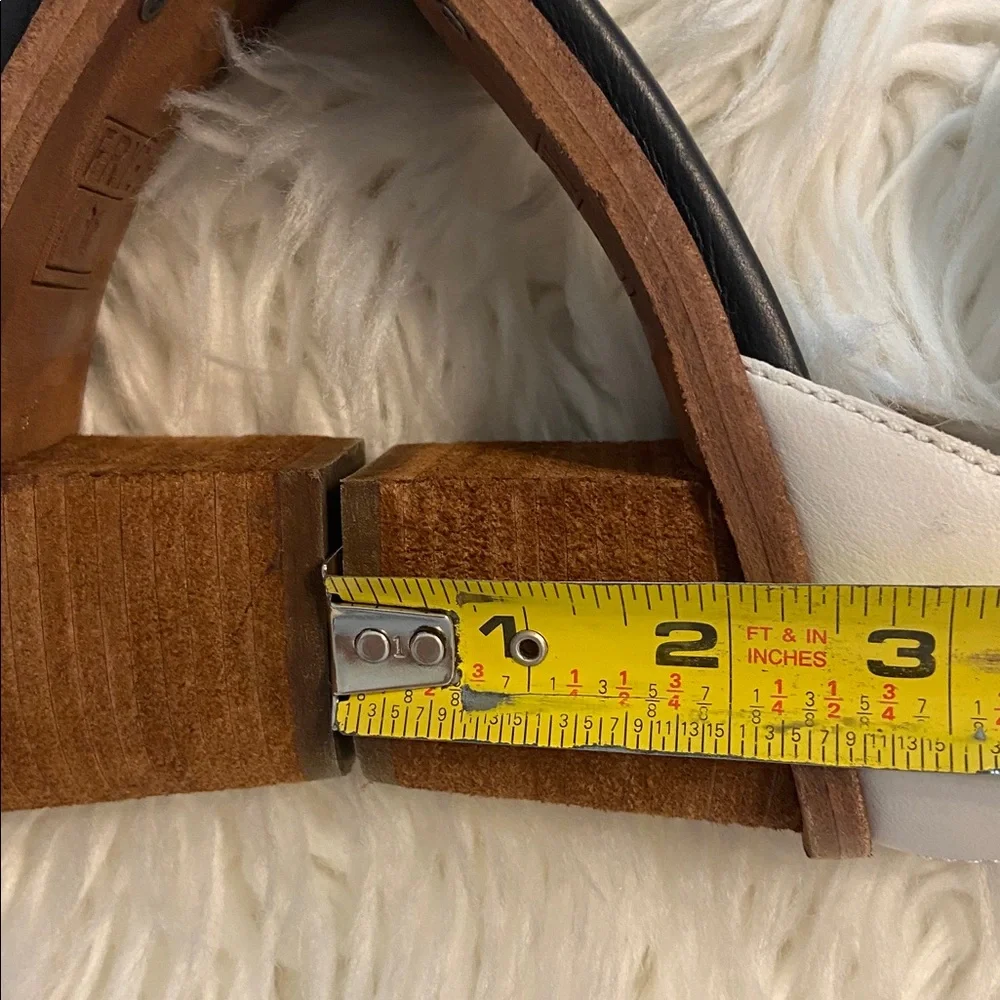 Frye Black and White Ankle Strap Heels size 7.5 very good condition zipper back - Picture 9 of 12